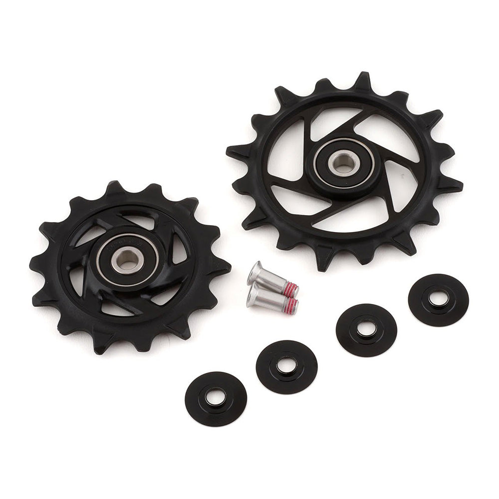 SRAM Rear Derailleur Pulley Kit XX T-Type Eagle AXS - (Includes 14 Tooth Upper and 16 Tooth Lower Black Metal Spider Pulley, 2 Aluminium Pulley Screws)