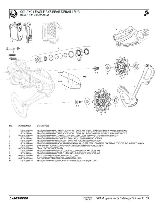 SRAM XX1/XO1 AXS Rear Derailleur Parts